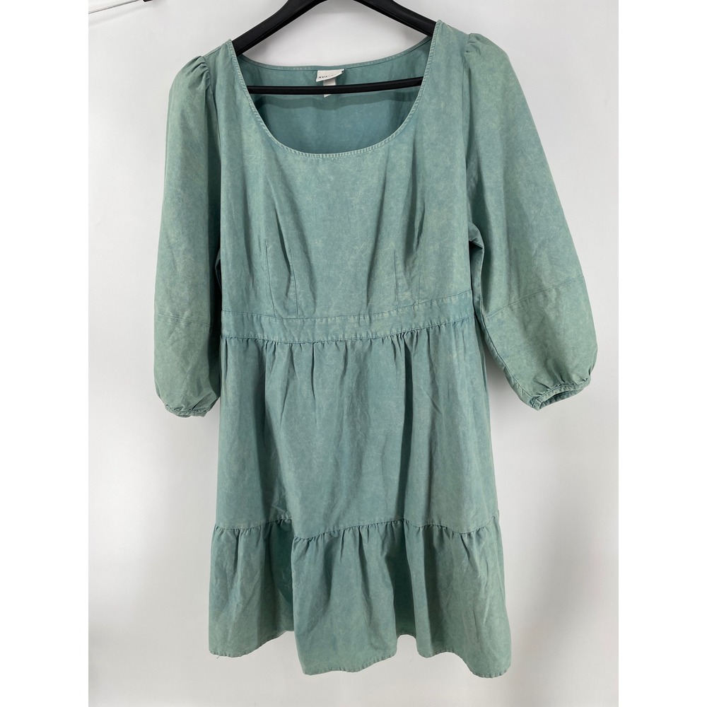 Ava & Liv Tiered Cotton Dress Women's 1X Green Western Boho Cottagecore Romantic